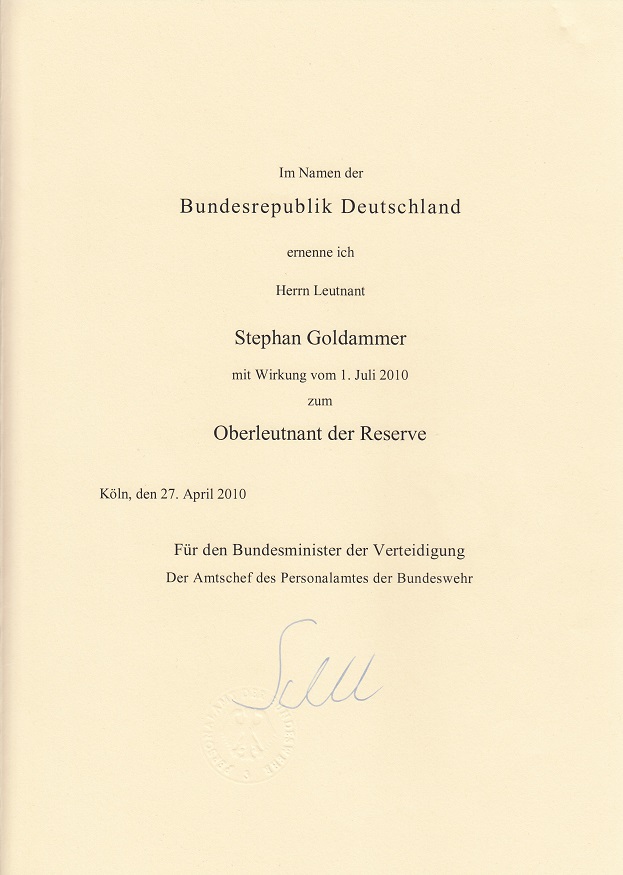 Bild der Beförderungsurkunde von Stephan Goldammer